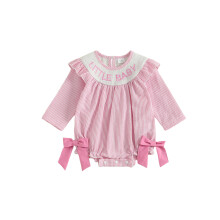 (3-6 Months, Pink) Dievčenský pruhovaný overal s výšivkou, dlhým rukávom a mašľou, módny