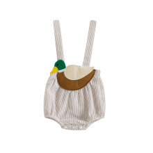 (6-12 Months, Khaki) Salopetă pentru bebeluși cu broderie de rață, fără mâneci, cu dungi, pentru bebeluși, salopetă tip camisol