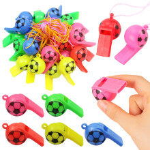 15PCS Plastic Colorful Football Whistle Toy with Rope Featival Atmosphere Noise Maker Party Game Referee Cheerleading Props