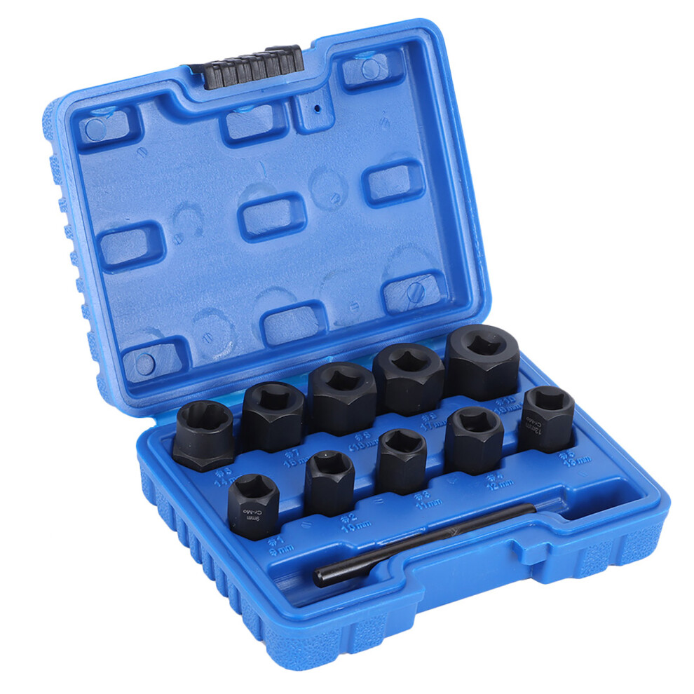 11Pcs Damaged Nut Lock Remover Set, 3/8In Drive, Carbon Steel 5001382616518