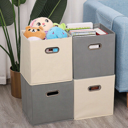 11in Collapsible Fabric Cube Large 28x28x28 Beige