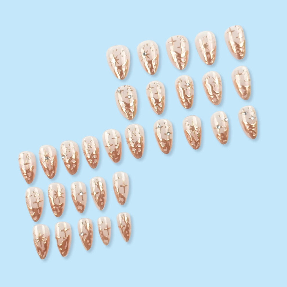 Creation-3C 30Pcs Star Moon Fake Nails, Durable & Comfortable