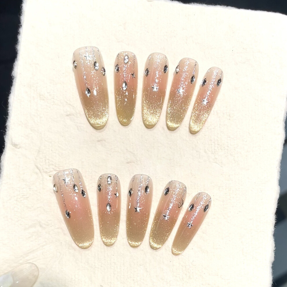 Roc-Electron (L) 10Pcs Glossy Pink Cat Eye Press-On Nails