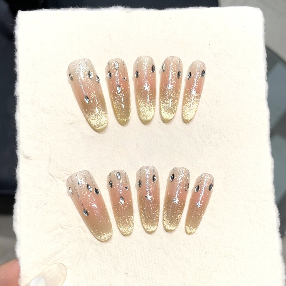 Roc-Electron (S) 10Pcs Glossy Pink Cat Eye Press-On Nails
