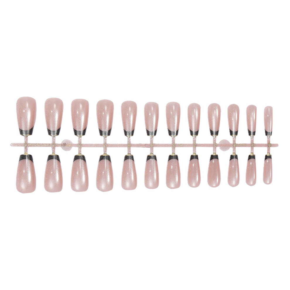 Dcph-Clothing 24Pcs French Fake Nails Black Edge Gold Foil Cat Eye