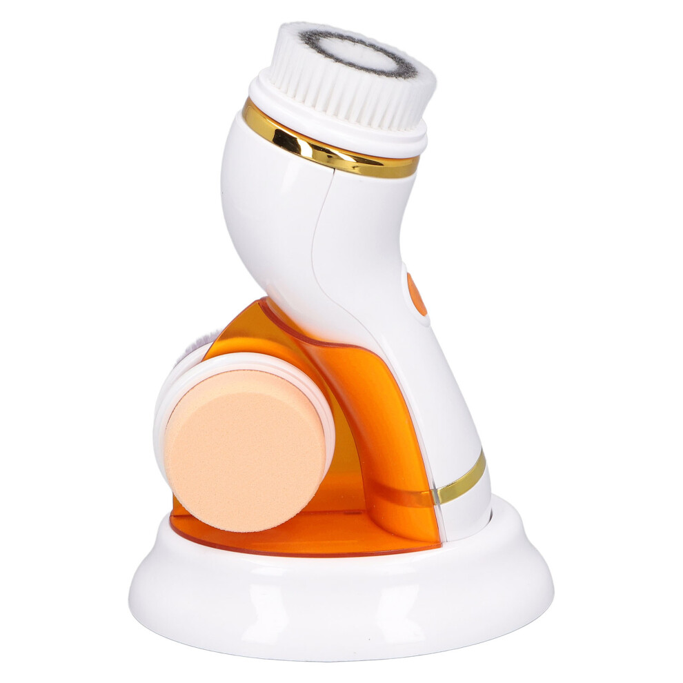 Orange Electric Facial Cleansing Brush With 3 Heads, 500Mah Battery
