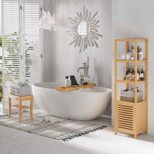 HOMCOM Extendable Bath Tub Bathroom Tray Bathtub Caddy Shelf Wine Holder Book