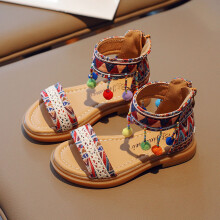 (red, 29) Boho Ankle Strap Sandals for Girls