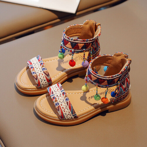 (red, 29) Boho Ankle Strap Sandals for Girls