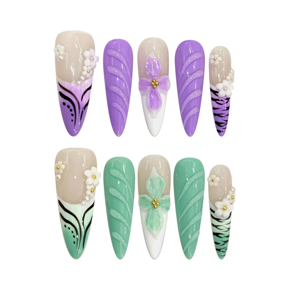 Dachuang Beauty Green/Mauve (Xs) French Tip Fake Nails - & Easy Apply