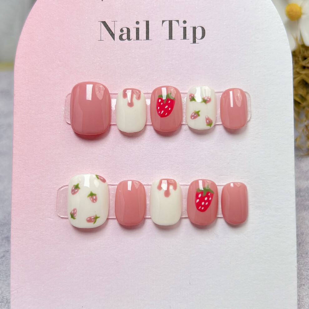 Dachuang Beauty (M) Strawberry Pink Fake Nails, Long-Lasting & Flexible