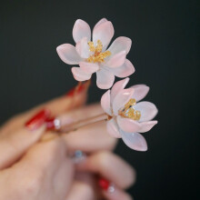 (Pink) Flower Hairpin Set - 2 U-Shaped Hair Clips