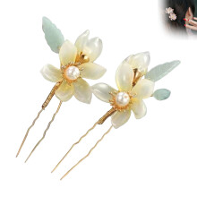(Yellow) Flower Hairpin Set - 2 U-Shaped Hair Clips