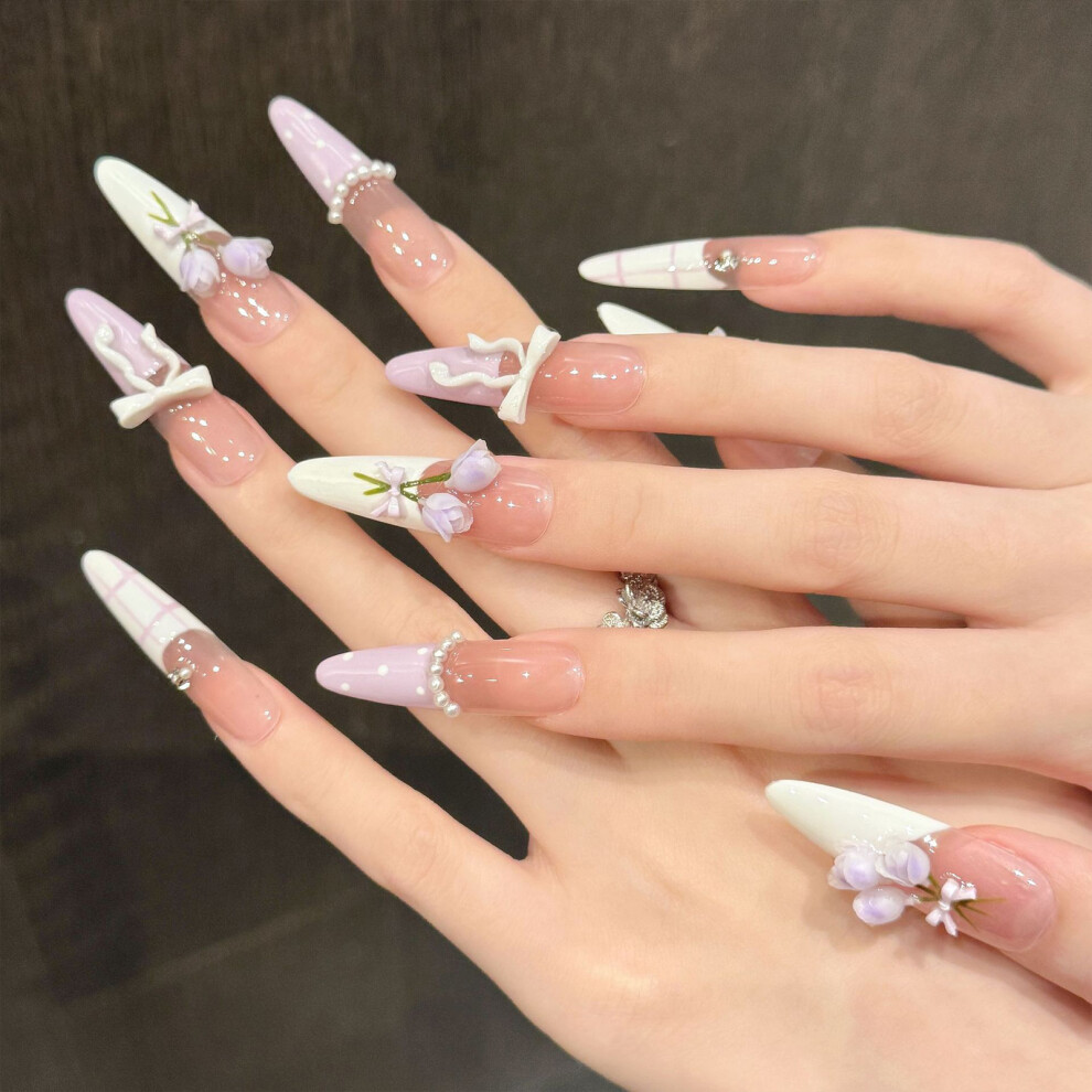 Dachuang Beauty (L) 10Pcs French Tip Press-On Nails, Natural Look