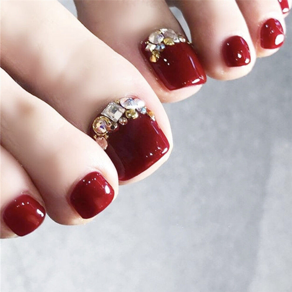 Dachuang Beauty Red (Jelly Glue Model) Rhinestone Wine- Fake Nails For Girls (50 Char)