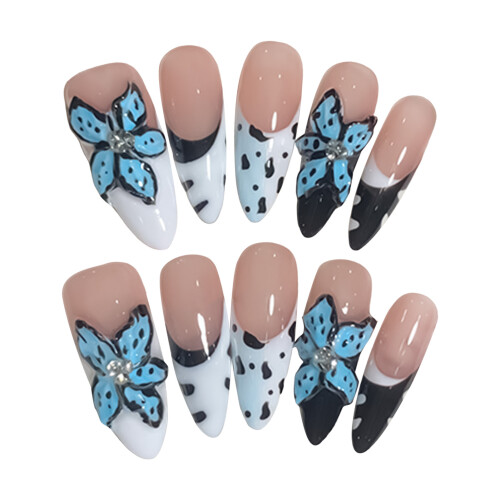 (M) 10PCS Pink French Tip Press On Nails Reusable