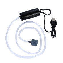 (Black, With tube air stone) Quiet USB Fish Tank Oxygen Pump - Small & Portable