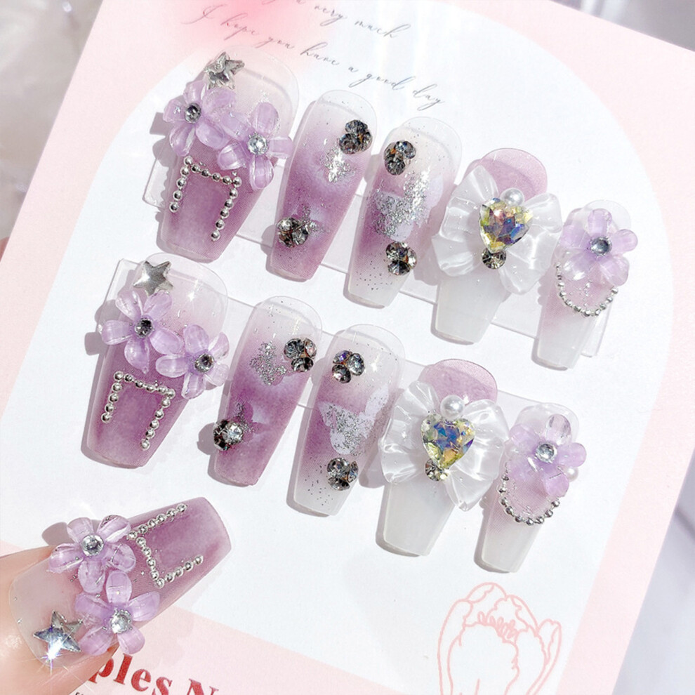 Dachuang Beauty (Jelly Glue Model) Elegant Crystal Bowknot Fake Nails For Manicure