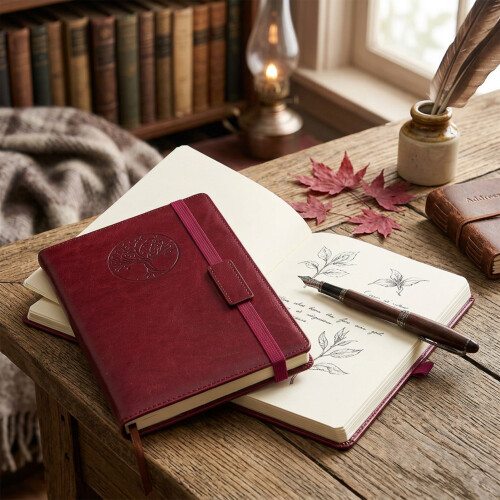 (Burgundy) Retro A5 Notebook with Strap - Meeting Notes