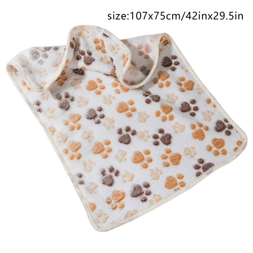 (White, XL) Soft Plush Pet Blanket with Paw Print, Washable 2