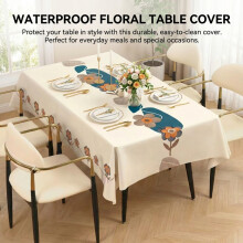 (PU PL1702 Silk Blue, 140x180cm) Waterproof PU Tablecloth, Non-Slip for Dining Table