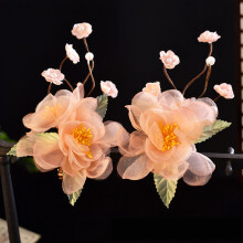 (1 Pair) Pink Flower Hair Clip for Hanfu, Non-Slip Resin Petals