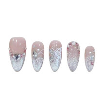 (1585) Glitter Pink False Nails, Long Lasting & Waterproof