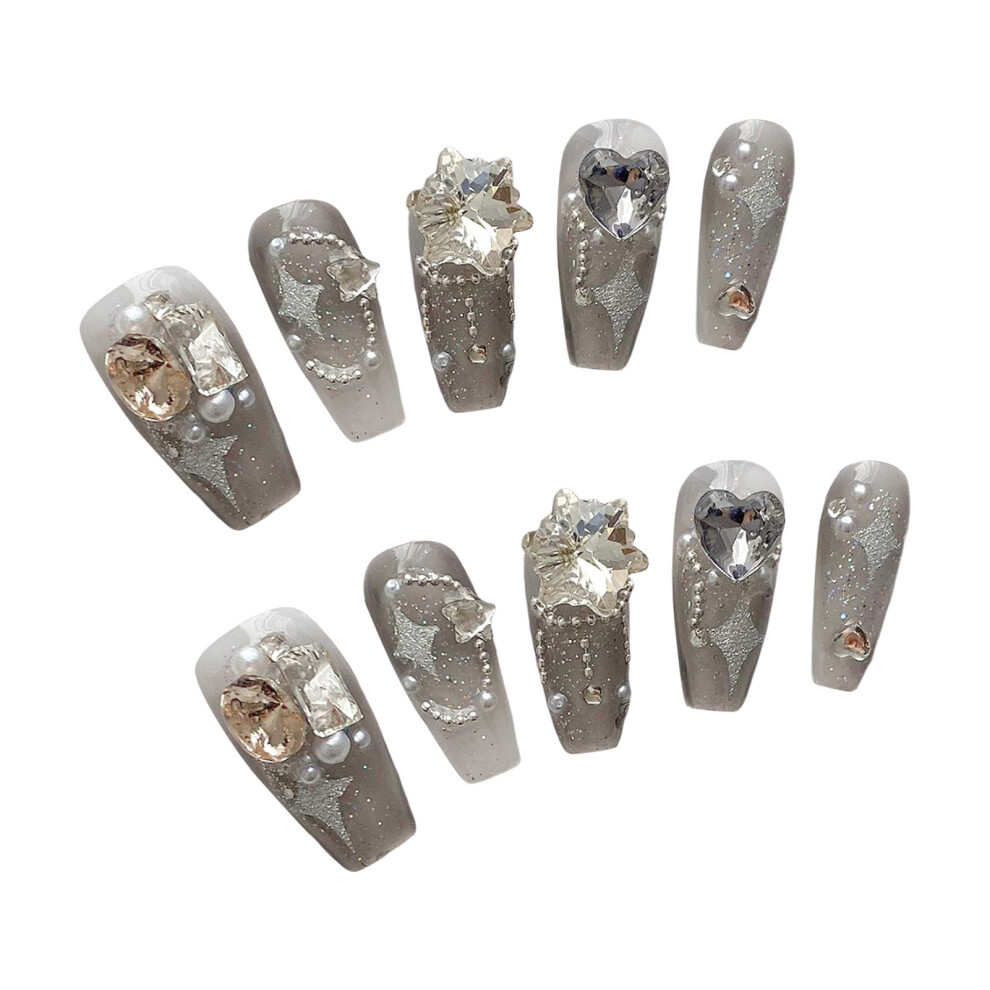 Dachuang Beauty (S) Glitter Grey Press-On Nails, Natural Look