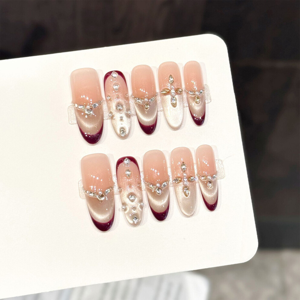 Dachuang Beauty (L) 10Pcs Rhinestone Gradient Press On Nails For Wedding