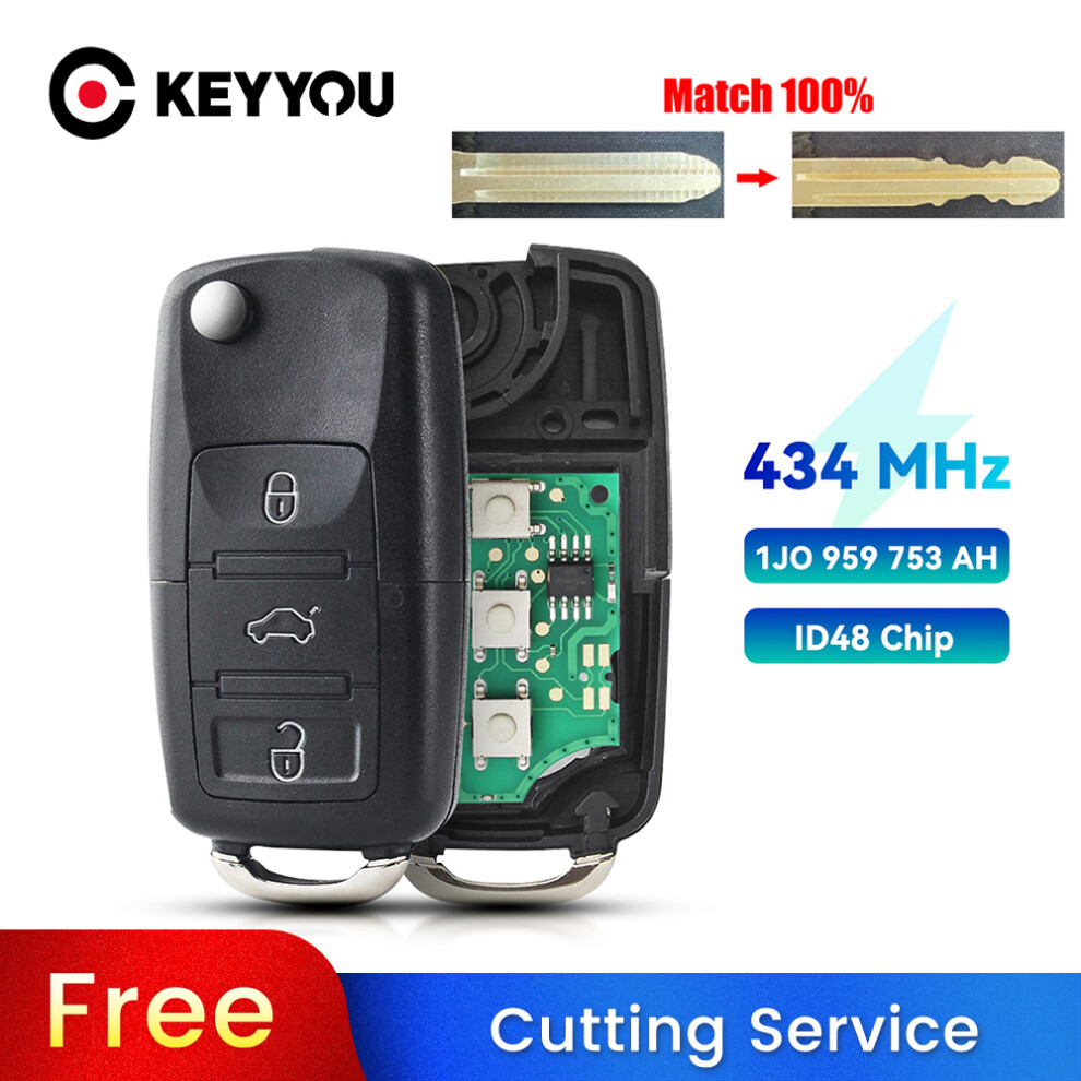 With Cutting Service 1J0959753ah 433Mhz Remote Key Id48 Chip For Vw For Volkswagen Passat Skoda Bora Polo Golf Beetle 6935161707359