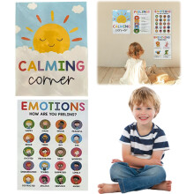 12 Calming Corner Poster Feelings Wheel Chart & Emotions Poster Calm Down Corner Mental Health Poster for School Office