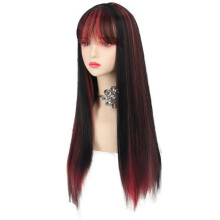 (Black and red highlight) Sweet Lolita Wig with Black & Pink Highlights for Cosplay