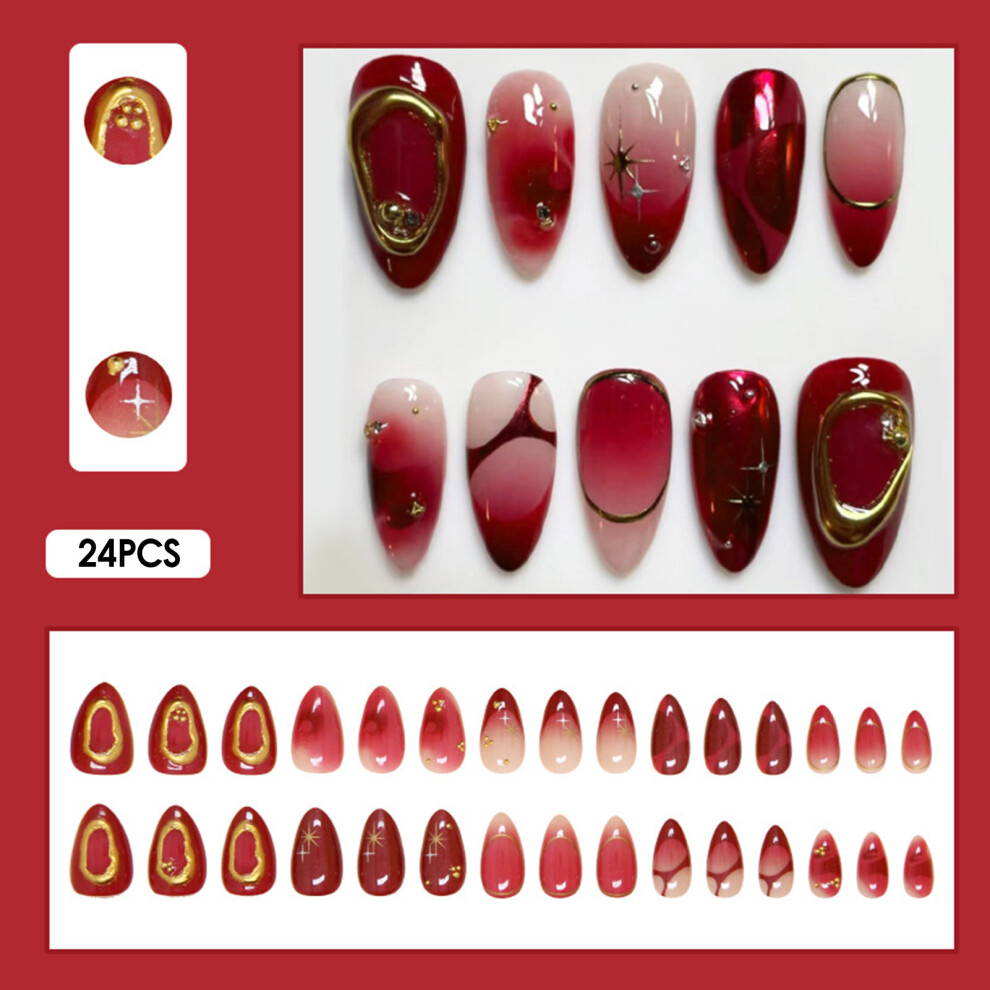 Dachuang Beauty 30Pcs Almond False Nails Shiny Star Press On