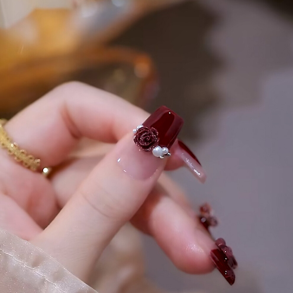 Dachuang Beauty 24Pcs Glossy False Nails With Bows & Pearls