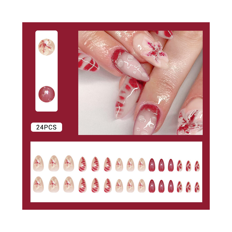 Reach-Tools Flower Print Press On Nails - Nude & Pink