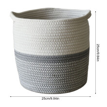 (White and Gray) 25cm Cotton Rope Basket - Plant Holder & Home Decor