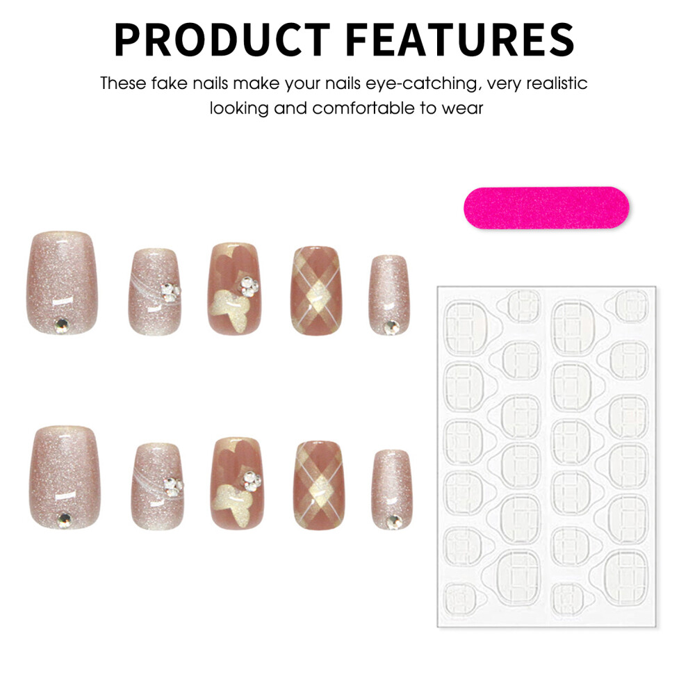 Dachuang Beauty (Xs) Pink Cat Eye Press-On Nails With Rhinestones