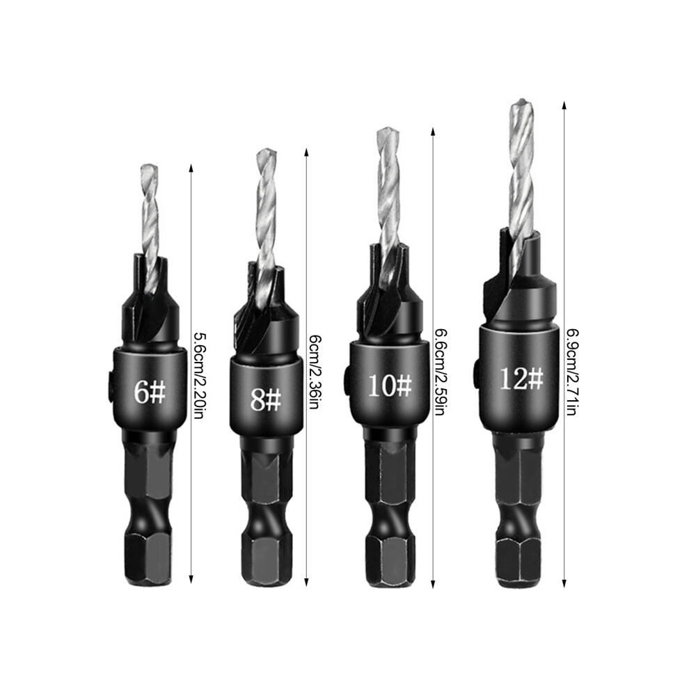 (Silver, 4Pcs) Hex Shank Countersink Drill Bit Set For Woodworking 6424024536514