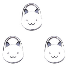3X Black Cat Cartoon Foldable Silver Tone Handbag Hook Antislip Rubber Base
