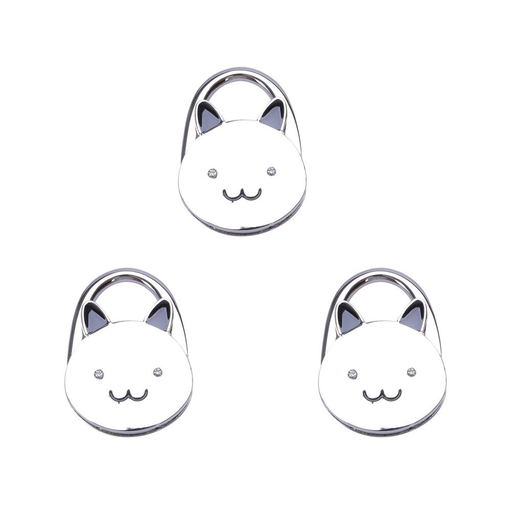 Semoic Black/Silver 3X Cat Cartoon Foldable Tone Handbag Hook Antislip Rubber Base