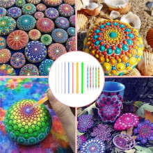 5X Mandala Punktier Werkzeuge Set zum Malen Von Steinen, Malen Von Steinen Dot Kit, Acryl Stift, Punkt Bohr Werkzeug, Schablone DIY Wand Kunst