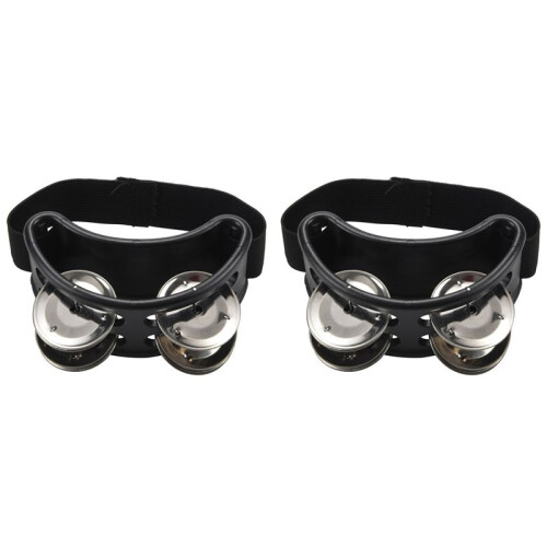2X Percussion Fuß Tamburin mit Metallschellen, Schwarz