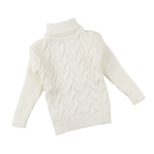 (White, 120cm) Kids\' Winter Knit Turtleneck Sweater