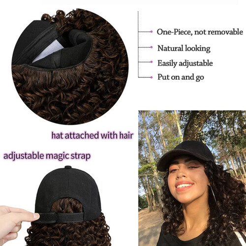 (Dark brown.) Curly Wig Baseball Cap - Natural Look, Breathable 2