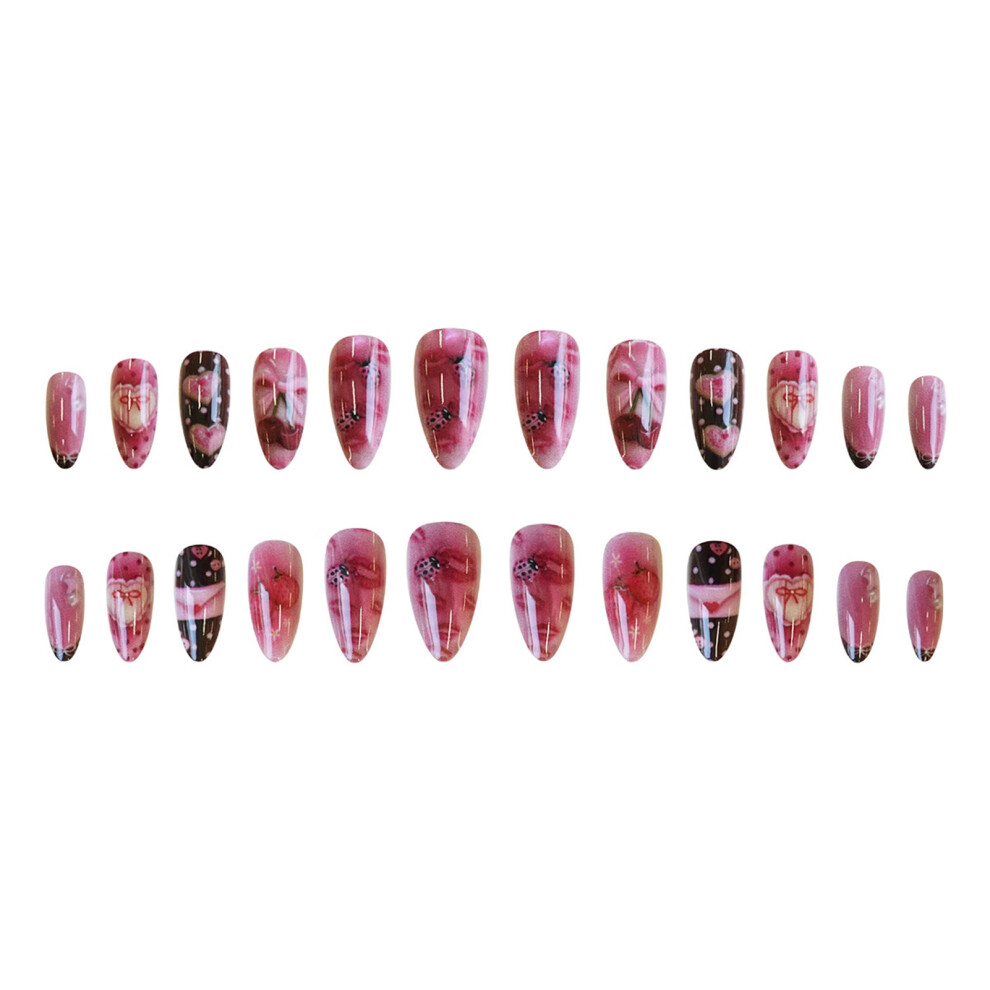 Creation-3C Cartoon Pink Fake Nails With Lip Print - 50Pcs