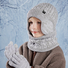 (2190-set-gray) 3Pc Kids Hat Scarf Gloves Set Windproof Thick Fleece Winter Warm Ear Protection Knit Children\'s Outdoor Gear for Ages 3