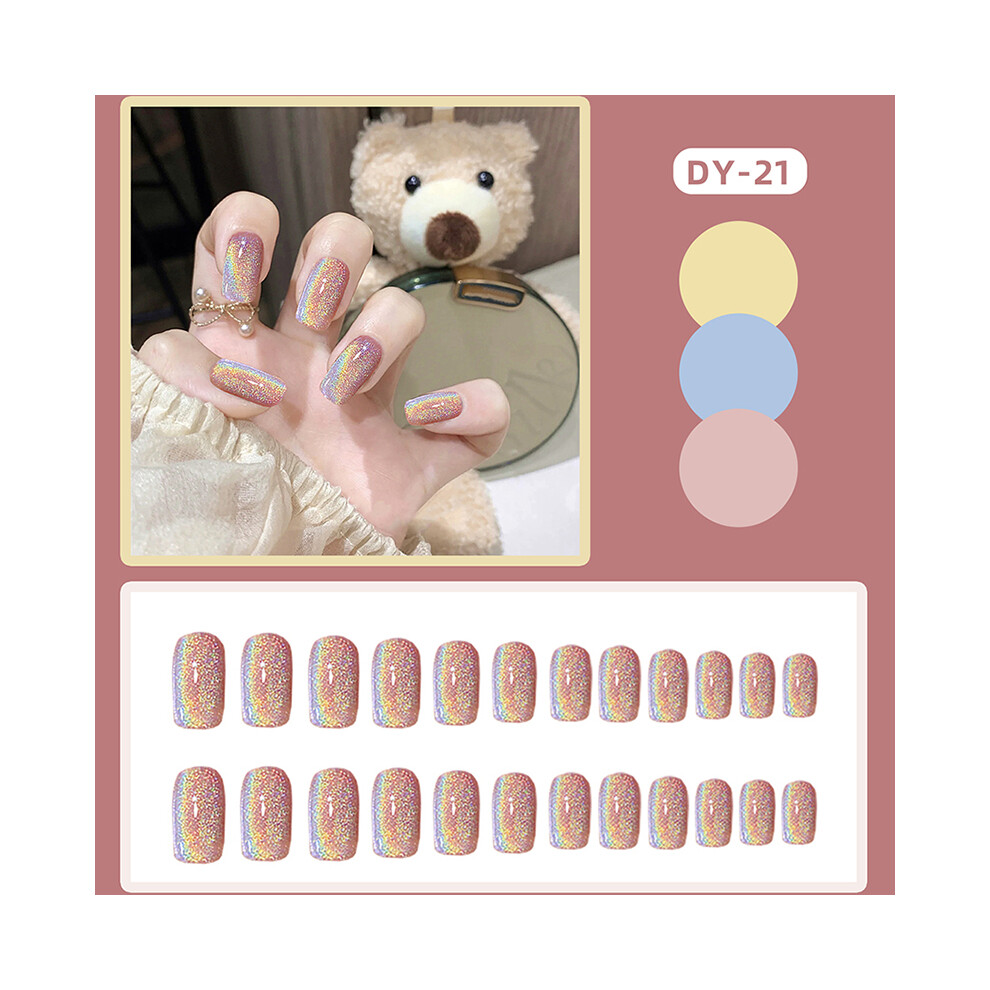 Dcph-Clothing (Jelly Glue Model) 24Pcs Rainbow Fake Nails, Long & Shiny
