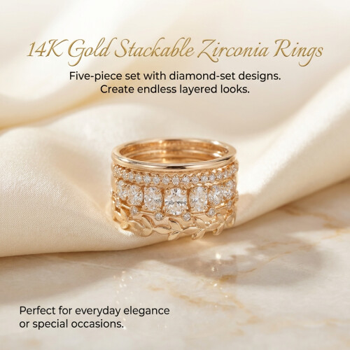 (Number 7) 14K Gold Plated Zircon Stackable Rings for Women 1