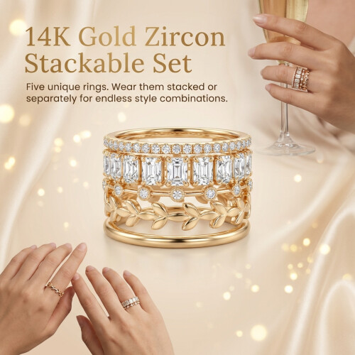 (Number 7) 14K Gold Plated Zircon Stackable Rings for Women 2