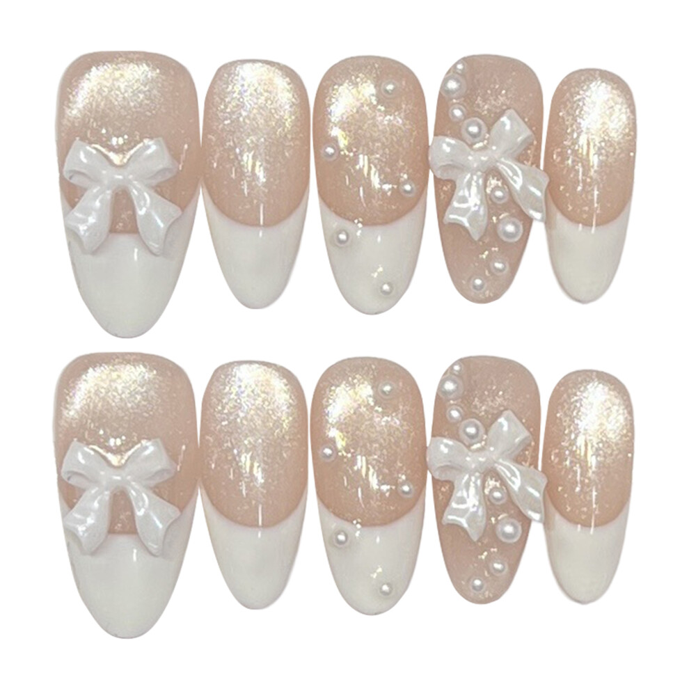Dachuang Beauty White,Cream (Medium Ellipse) Pearl French Nude Fake Nails - 50Pcs